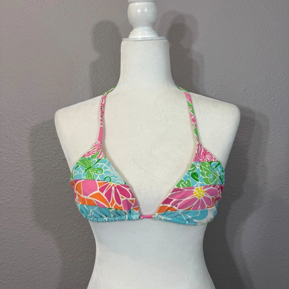 Lilly Pulitzer Crazy Quilt‎ Size 2 Floral Patchwork Triangle Bikini Top